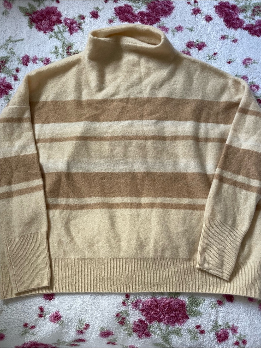 Vince Cream & Tan Striped Turtleneck Sweater